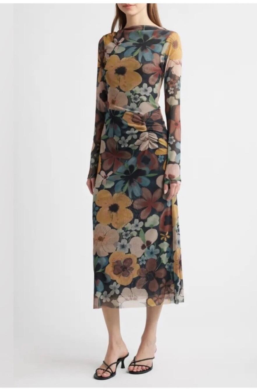 Cleobella Katya Midi bodycon fairy mesh dress in Foraged Violets Small modest